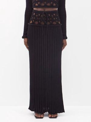 Christopher Esber - Crochet And Ribbed-knit Maxi Skirt - Womens - Black