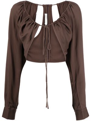 Christopher Esber cropped front tie-fastening blouse - Brown