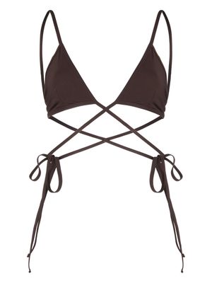 Christopher Esber crossover lace-up bikini top - Brown