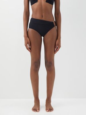 Christopher Esber - Embellished Ruched Asymmetric Bikini Briefs - Womens - Black