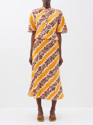 Christopher Esber - Hibiscus-print Silk-twill Shirt Dress - Womens - Orange Print