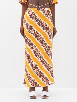 Christopher Esber - Hibiscus-print Silk-twill Tie-waist Skirt - Womens - Orange Print