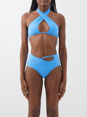 Christopher Esber - Looped Cutout Halterneck Bikini Top - Womens - Light Blue