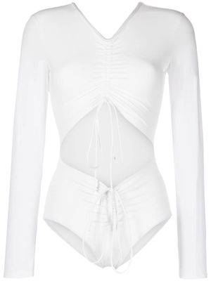 CHRISTOPHER ESBER ruched disconnected long sleeve swimsuit - White