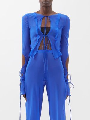 Christopher Esber - Ruffled Tie-front Silk Shirt - Womens - Cobalt Blue