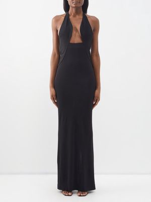 Christopher Esber - Tailored Slope Panelled Halterneck Maxi Dress - Womens - Black