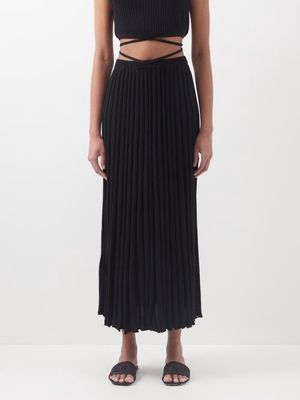 Christopher Esber - Tie-waist Pleated-knit Midi Skirt - Womens - Black
