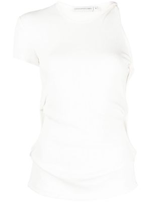 Christopher Esber twist-detail asymmetric ribbed T-shirt - White