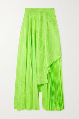 Christopher John Rogers - Asymmetric Pleated Neon Viscose Skirt - Green