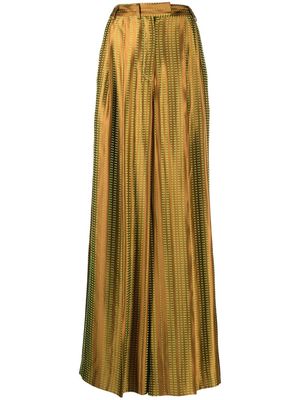 Christopher John Rogers embroidered satin wide-leg trousers - Brown
