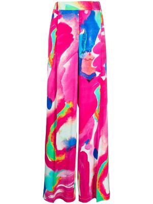 Christopher John Rogers painted-print wide-leg trousers - Pink
