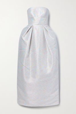 Christopher John Rogers - Strapless Pleated Metallic Jacquard Gown - Silver