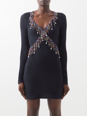 Christopher Kane - Beaded Cloqué-effect Mini Dress - Womens - Black