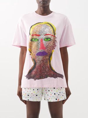 Christopher Kane - Brat Face-print Organic Cotton-jersey T-shirt - Womens - Light Pink
