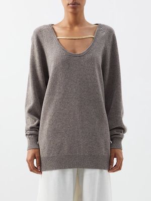 Christopher Kane - Chain-embellished Lambswool Sweater - Womens - Mid Brown