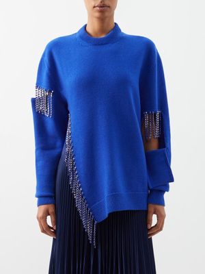 Christopher Kane - Crystal-embellished Cutout Wool Sweater - Womens - Cobalt Blue