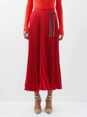 Christopher Kane - Crystal-fringed Pleated Crepe Midi Skirt - Womens - Red