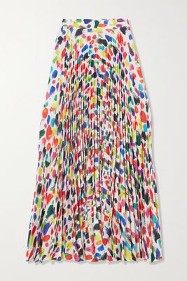 Christopher Kane - Pleated Printed Recycled Crepe Midi Skirt - Blue