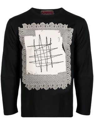 Christopher Nemeth Lace Rope-print cotton long-sleeve T-shirt - Black