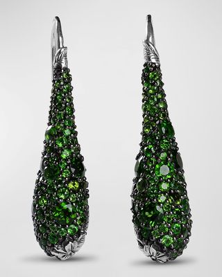 Chrome Diopside Pave Hook Earrings in Sterling Silver