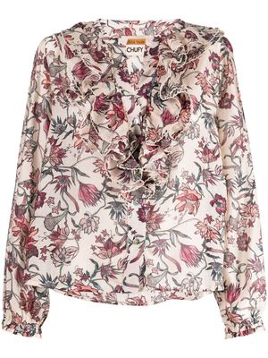 Chufy floral-print ruffle-detail blouse - Brown