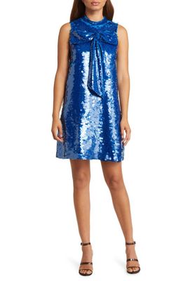 CIEBON Anita Bow Paillette Sequin Sleeveless Mini Shift Dress in Blue