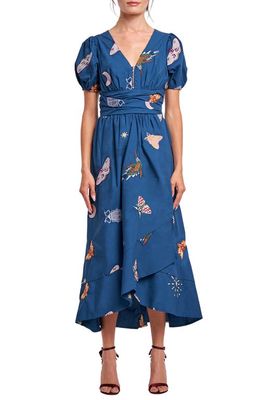 CIEBON Arya Embroidered Cotton Maxi Dress in Navy Multi