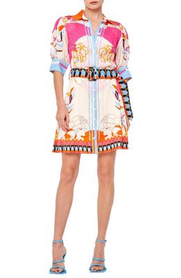 CIEBON Billy Eng Floral Mixed Print Shirtdress in White/Pink/Floral Multi