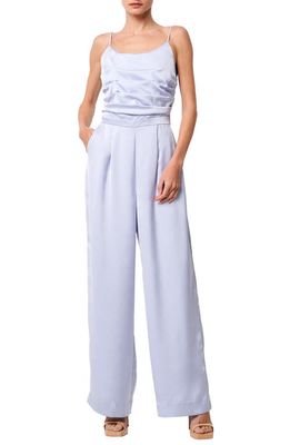 CIEBON Cecilie Pleated Satin Cami Jumpsuit in Light Blue