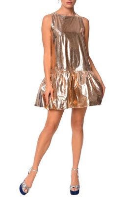 CIEBON Claira Metallic Ruffle Hem Minidress in Gold