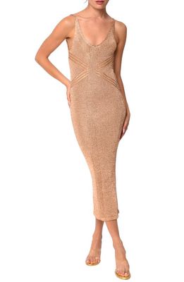 CIEBON Gianna Knit Body-Con Midi Dress in Gold
