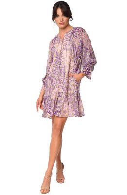CIEBON Harriet Metallic Star Animal Print Dress in Purple