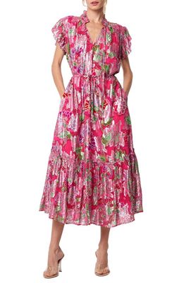 CIEBON Hilma Metallic Floral Print Maxi Dress in Pink