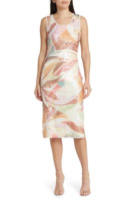 CIEBON Louella Sequin Mesh Sleeveless Dress in Cream Multi