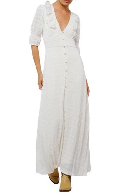 CIEBON Madison Ruffle Shirred Maxi Dress in White