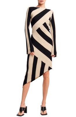 CIEBON Osha Directional Stripe Long Sleeve Asymmetric Knit Dress in Cream Multi