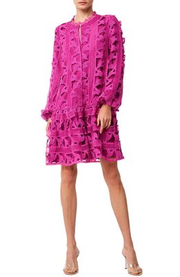 CIEBON Wylla Humbird Lace & Organza Drop Waist Dress in Hot Pink