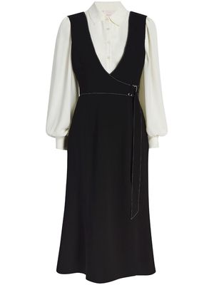 Cinq A Sept Ambre pointed-collar belted midi dress - Black
