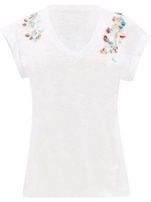 Cinq A Sept Bella floral-appliqué cotton T-shirt - White