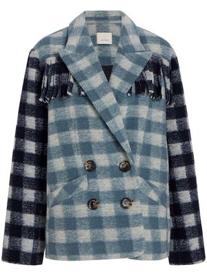 Cinq A Sept check-pattern double-breasted coat - Blue