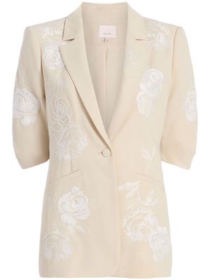 Cinq A Sept embroidered floral short sleeve blazer - Neutrals