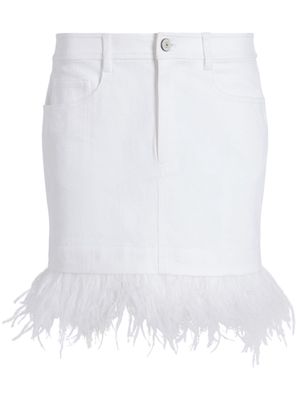 Cinq A Sept feather-trim denim mini skirt - White