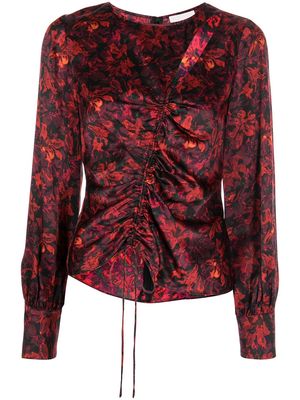 Cinq A Sept floral-print ruched detail blouse - Red