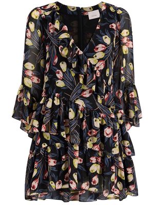 Cinq A Sept floral-print ruffled mini dress - Black