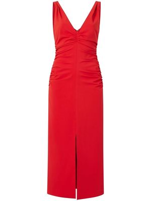Cinq A Sept front-slit ruched-detail midi dress - Red