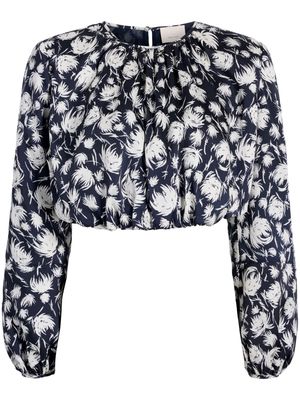 Cinq A Sept Kamala graphic-print crop blouse - Blue