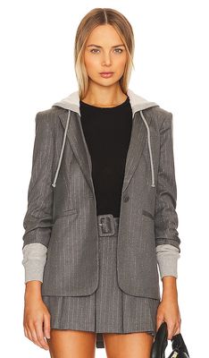 Cinq a Sept Lurex Pinstripe Hooded Khloe Jacket in Charcoal