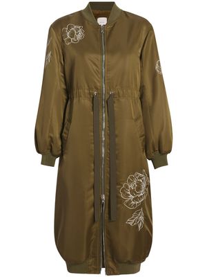 Cinq A Sept Pauline floral-embroidered long coat - Green