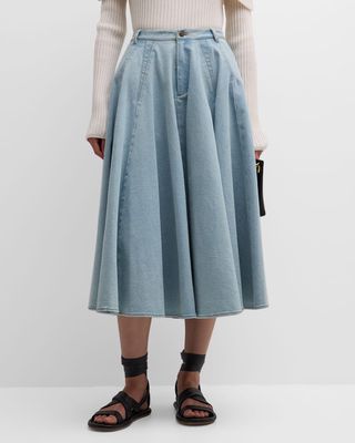 Circle-Cut Denim Midi Skirt