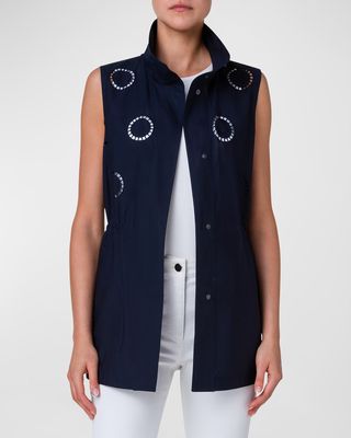 Circle Eyelet Embroidered Cotton Popeline Vest